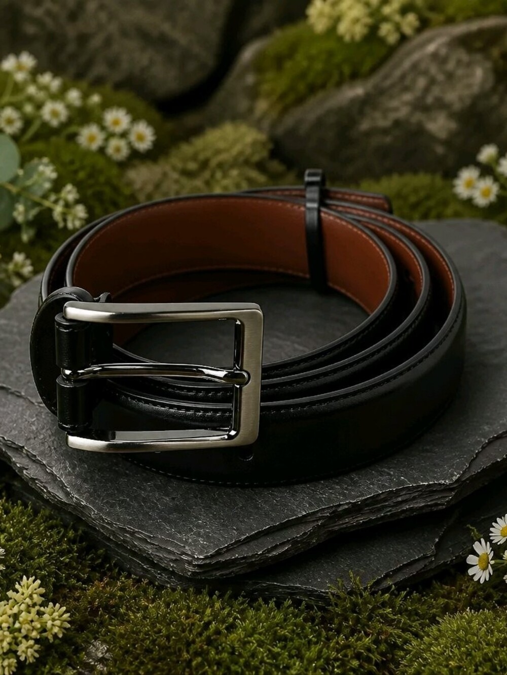 Penguin Classic Black Leather Men's Belt with Silver Buckle 42/105 X1.25W.(B18W)